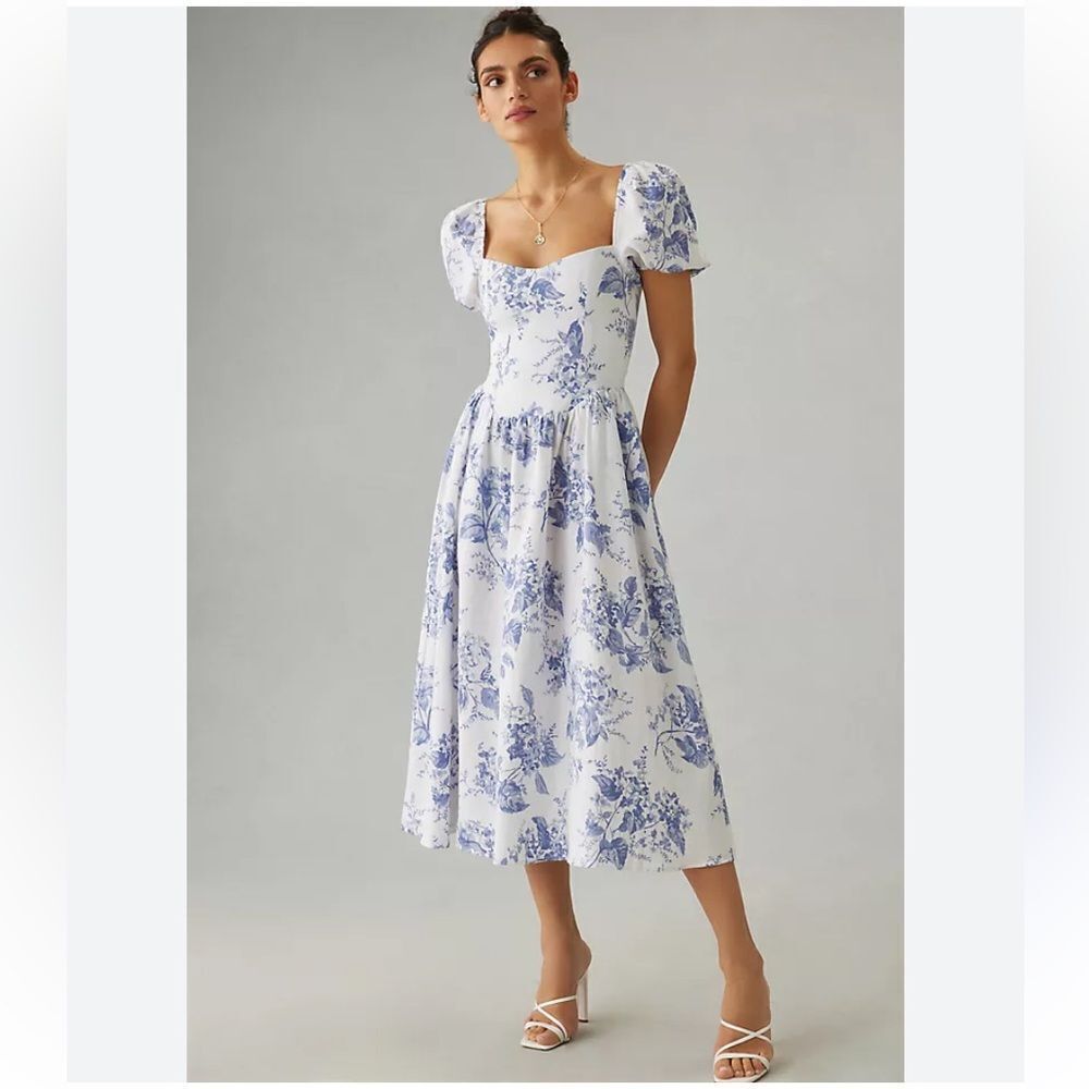 Reformation Davila
Linen Dress Blue & White from Anthropologie Size 12